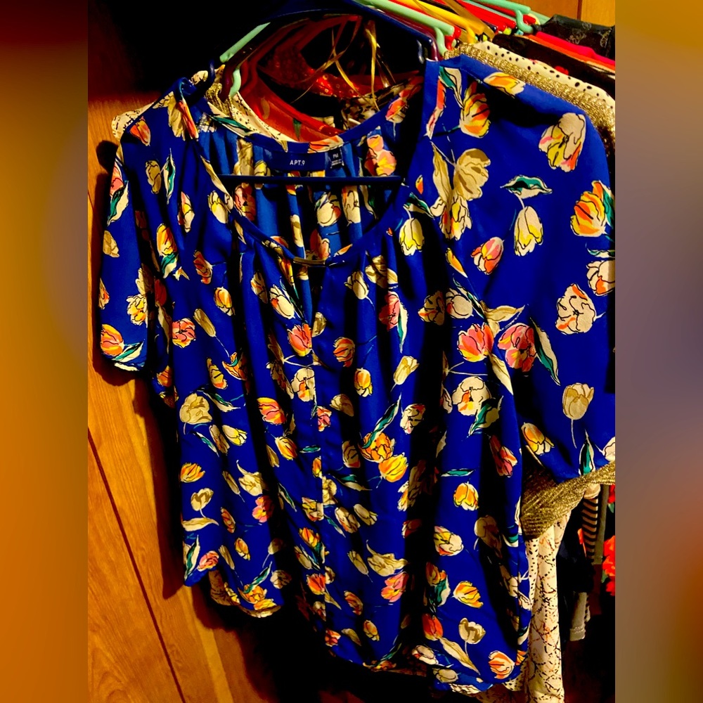 Blue apt 9 blouse with flowers